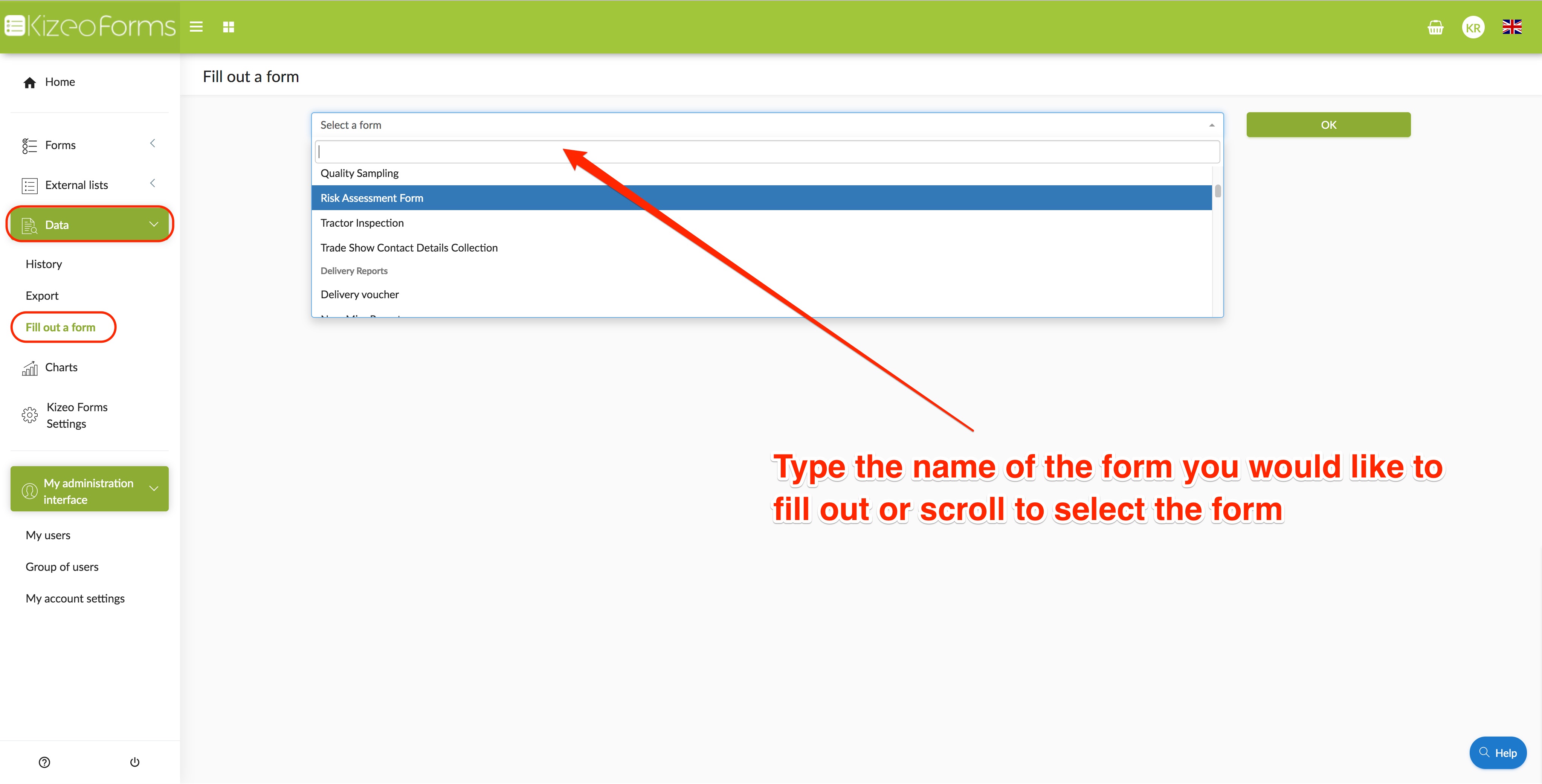 fill out a form from the online platform
