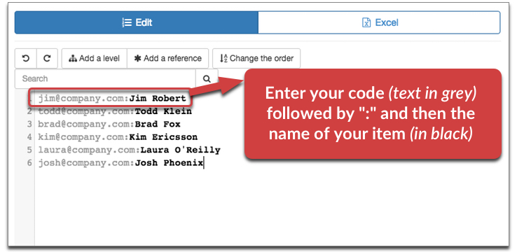 Enter code list manually