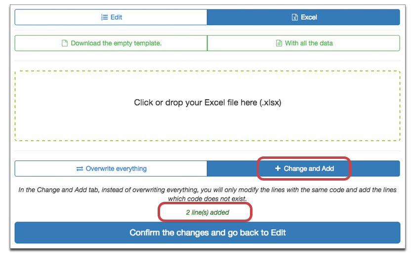 Change and add excel list