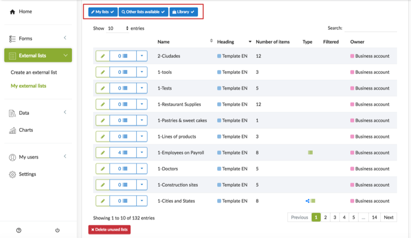 Filter the display of your external lists