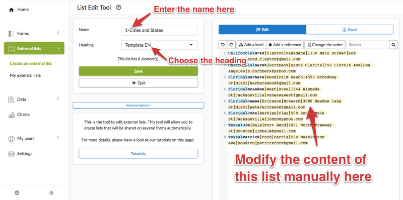 How to edit manually an external list