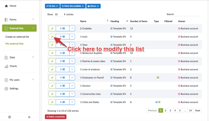How to modify an external list
