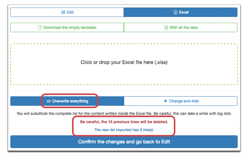 Overwrite external list