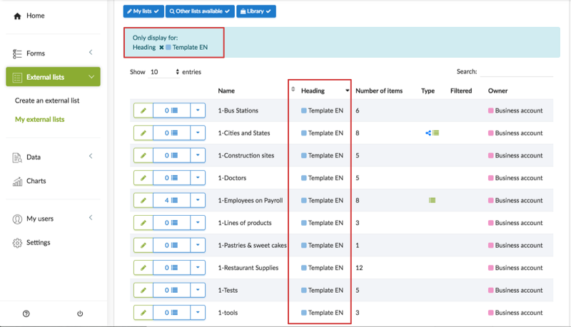 Sort out headings external lists