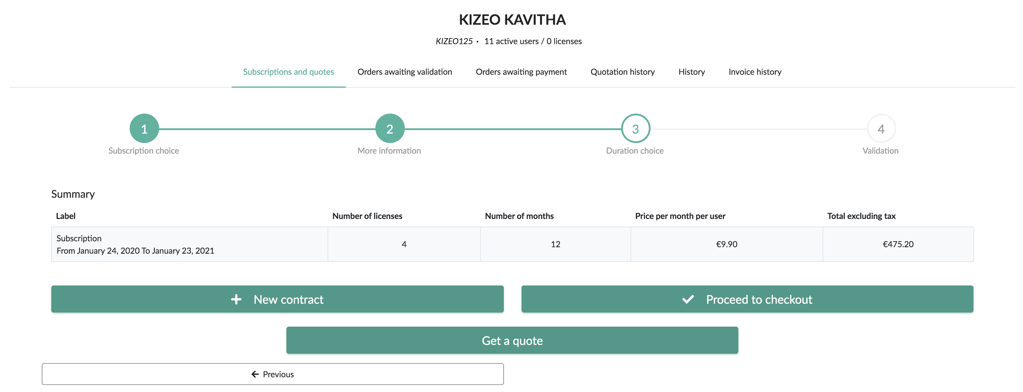 Subscription and quotes step 3