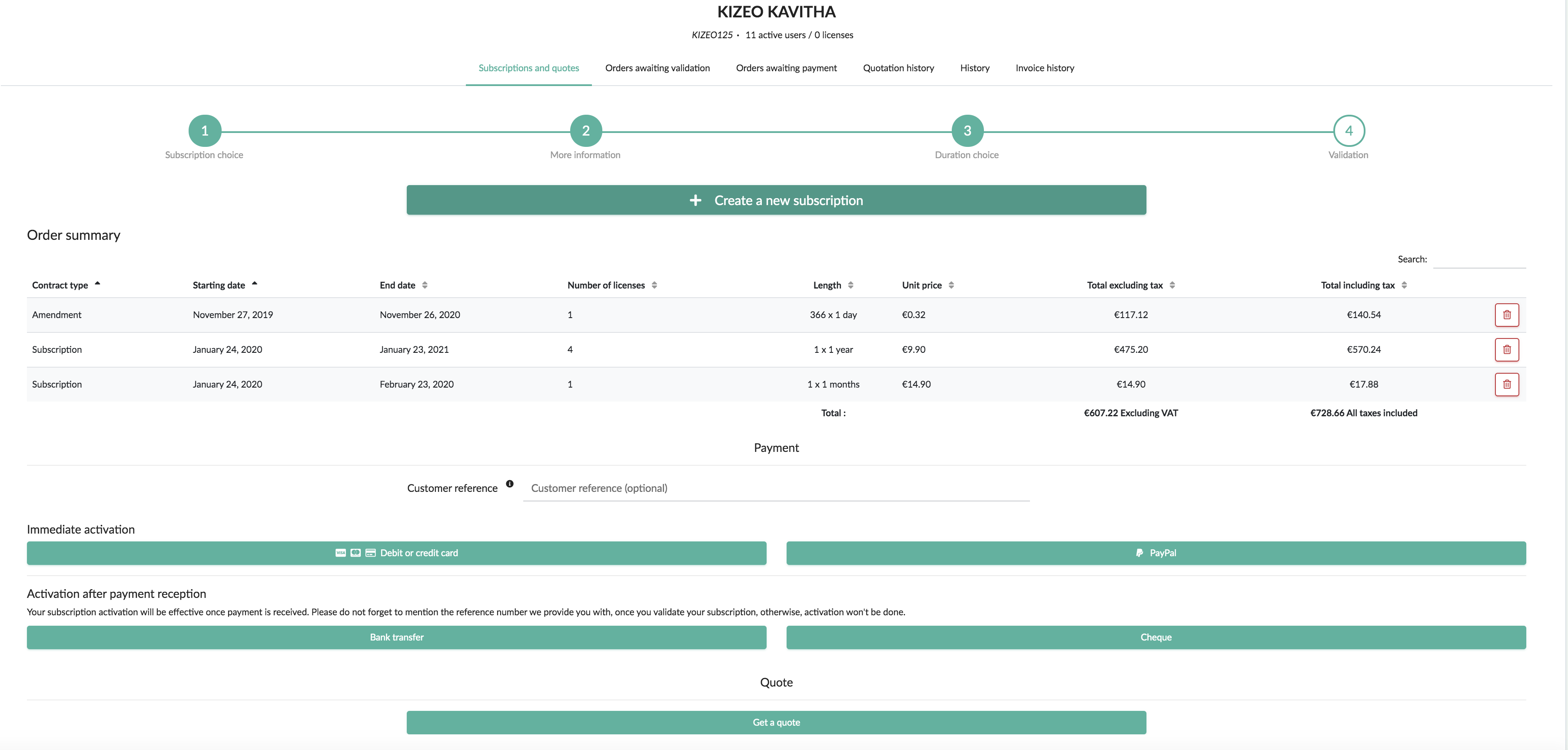 Subscription and quotes step 4