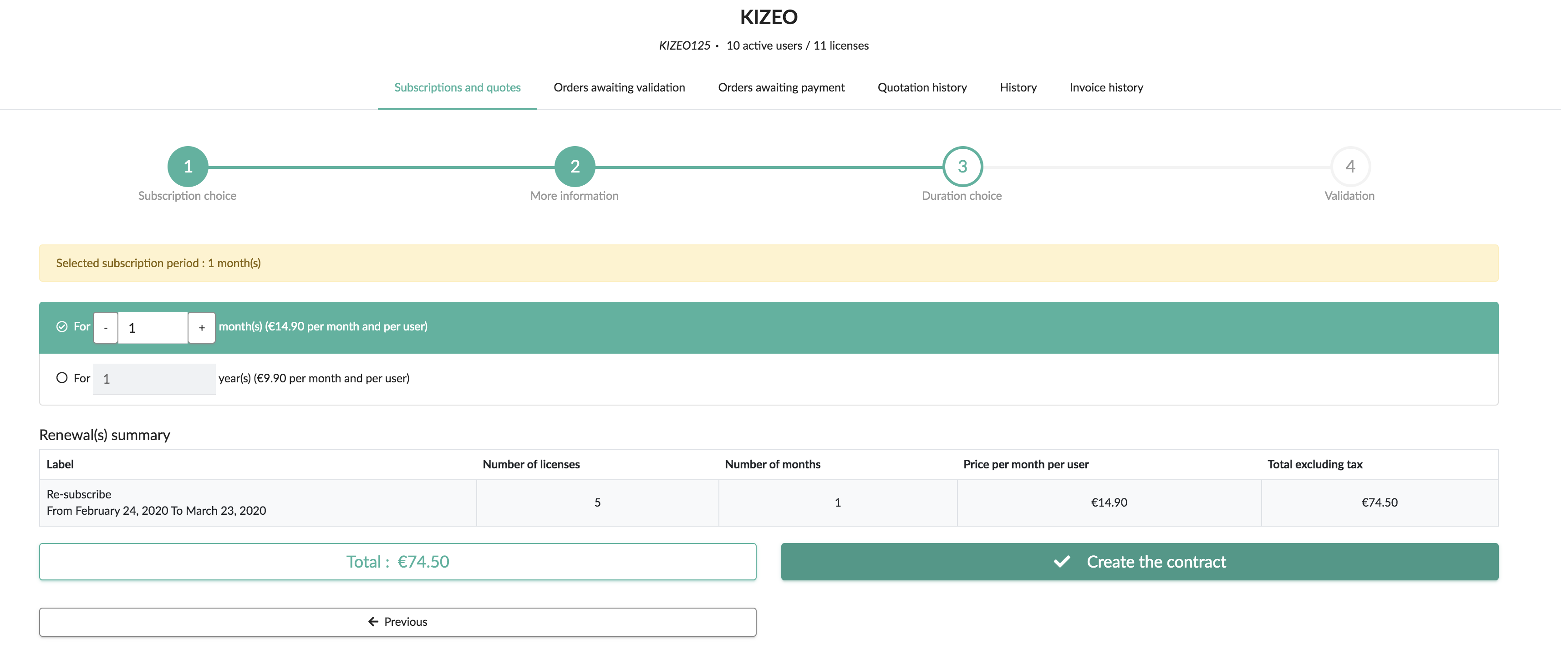 Choose subscription period